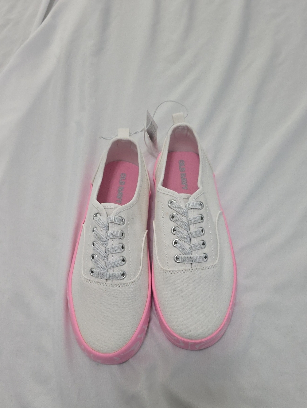 White Canvas Sneakers with Pink Trim Girls Size 2